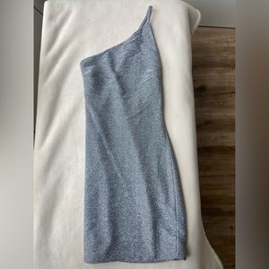 Silver one shoulder cocktail dress